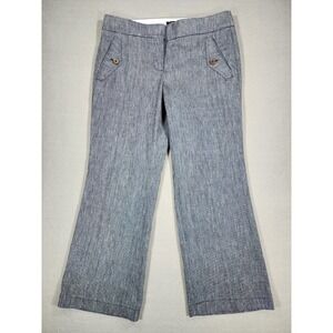 LOFT Marisa Trouser Pant Size 4 Navy White Career Dress Straight Leg Linen Blend